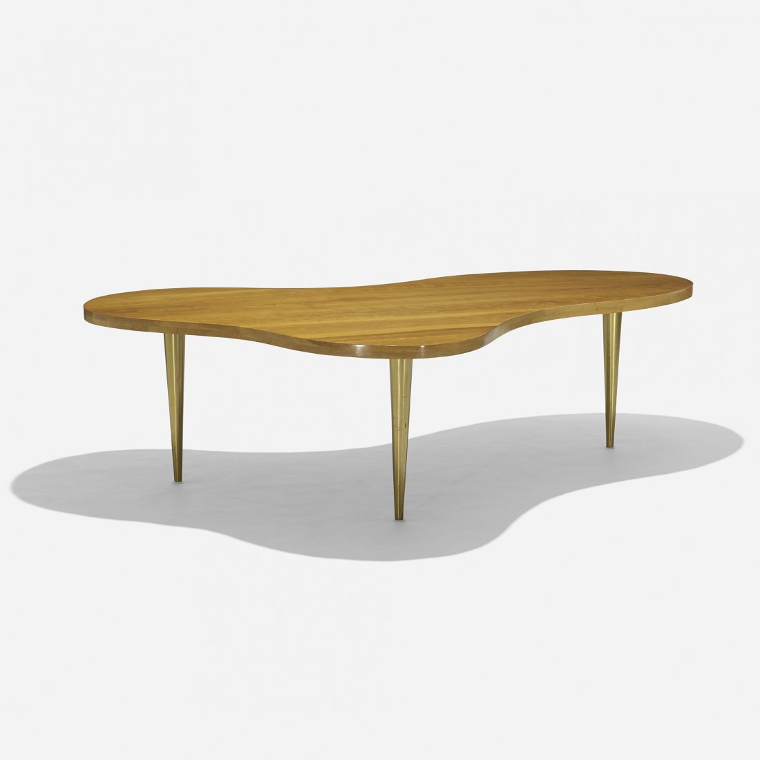 T.H. Robsjohn-Gibbings coffee table, model 1759: T.H. Robsjohn-Gibbings coffee table, model 1759 Widdicomb United Kingdom, 1950 birch, brass 71 w x 42 d x 20 h inches Signed with stamped manufacturer's mark to underside: [UCD 5/50]. Signed with appl