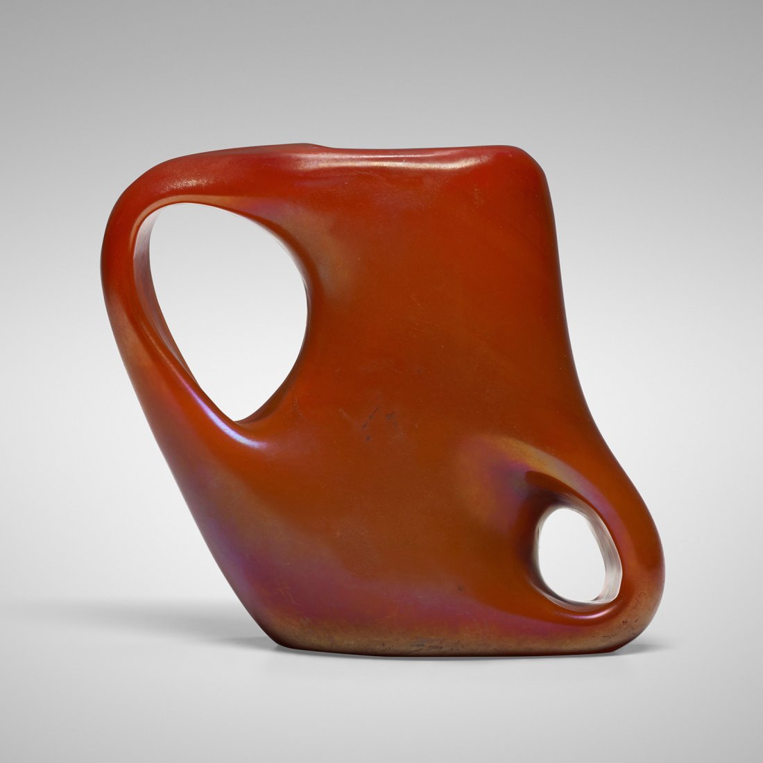 Giorgio Ferro Anse Volante vase: Giorgio Ferro Anse Volante vase A.V.E.M. Italy, 1950 iridized glass 10 w x 4 d x 9.25 h inches Literature: Murano Glas 1945-1970, Heiremans, figs. 3-5 illustrate related works Murano '900, Deboni, fig