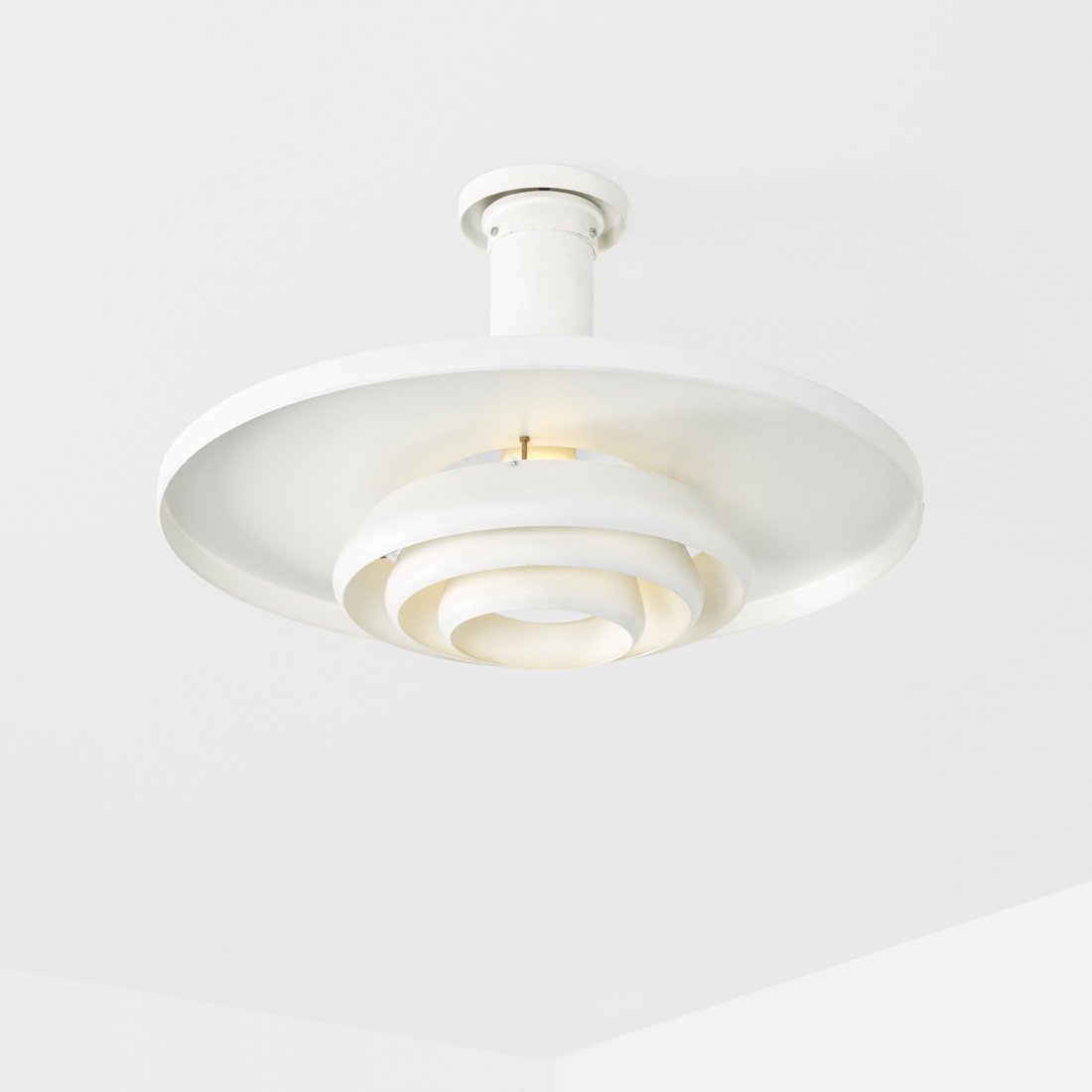 Alvar Aalto Flying Saucer ceiling lamp: Alvar Aalto Flying Saucer ceiling lamp, model A337 Valaistustyo Ky Finland, 1951 enameled aluminum 22 dia x 13 h inches Literature: Alvar & Aino Aalto Design: Collection Bischofberger, Kellein, ppg. 1