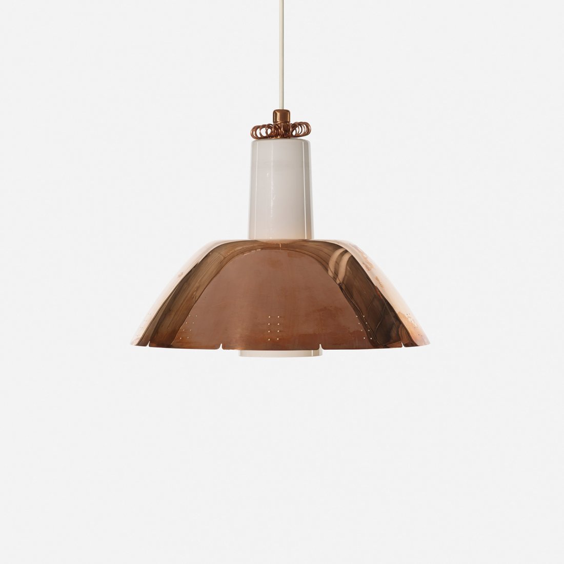 Paavo Tynell pendant lamp, model K2-20: Paavo Tynell pendant lamp, model K2-20 Idman Finland, c. 1960 copper, frosted glass 14.25 dia x 12 h inches Signed with impressed manufacturer's mark to top: [Idman]. Literature: Idman, manufacturer's