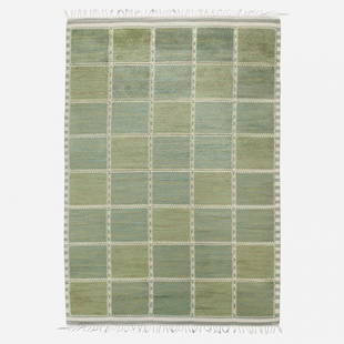 Barbro Nilsson Gyllenrutan half-pile carpet: Barbro Nilsson Gyllenrutan half-pile carpet Märta Måås-Fjetterström AB Sweden, 1945 hand-knotted wool 70 w x 99 l inches Woven signature to edge: [AB MMF BN].