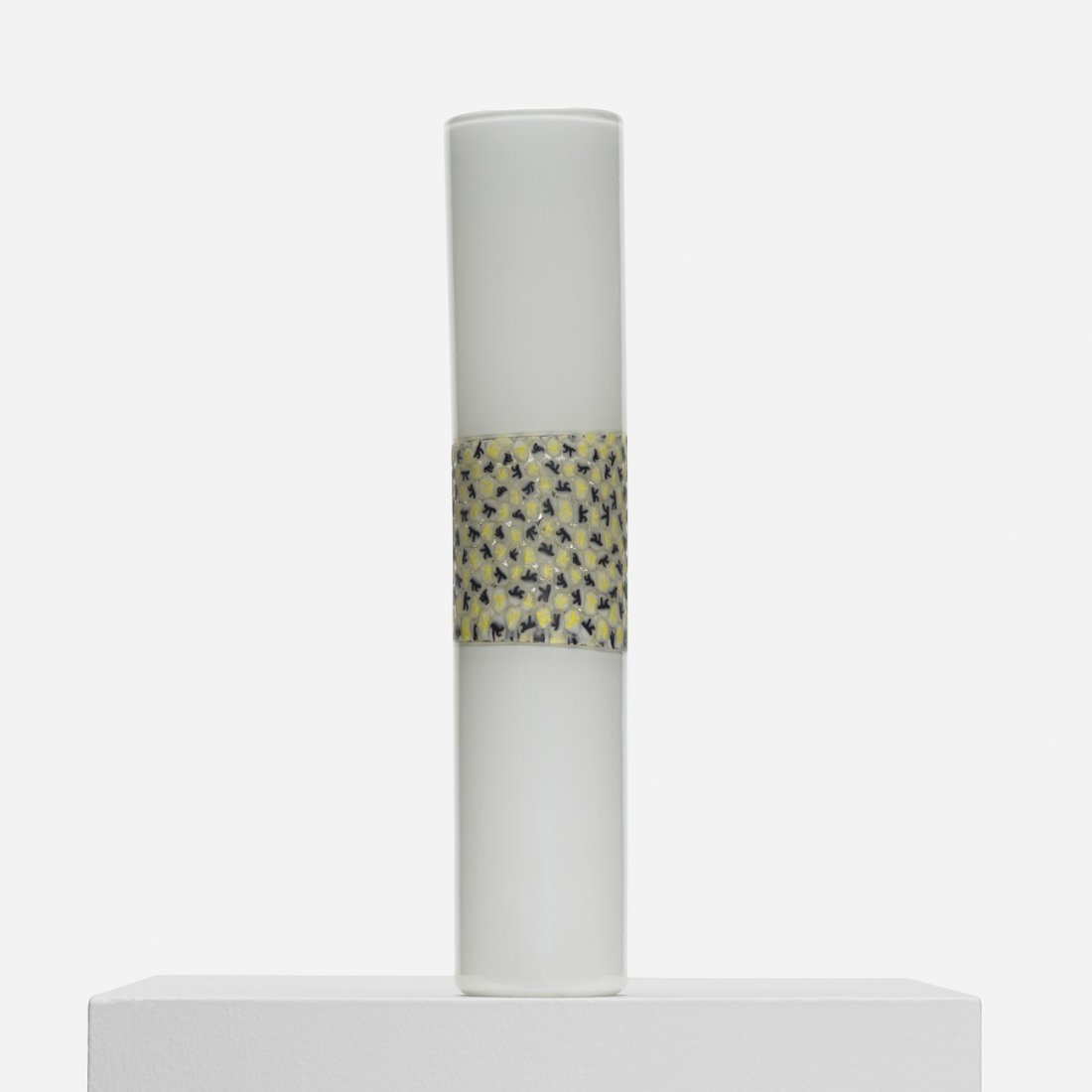 Riccardo Licata Doppio Incalmo vase: Riccardo Licata Doppio Incalmo vase Venini Italy, c. 1956 opaque glass with murrine band 3.25 dia x 16 h inches Signed with three-line acid stamp to underside: [Venini Murano Italia]. Literature: Veni