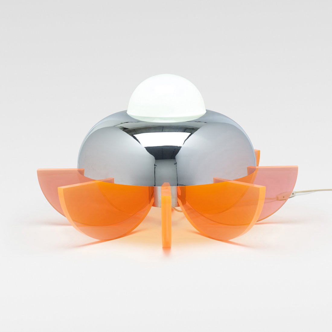 Sergio Asti rare Supernova lamp: Sergio Asti rare Supernova lamp Bilumen Italy, 1971 acrylic, chrome-plated brass 26 dia x 15.5 h inches This rare lamp is one of only a few examples produced. Literature: Lumieres: Je Pense A Vous, Ce