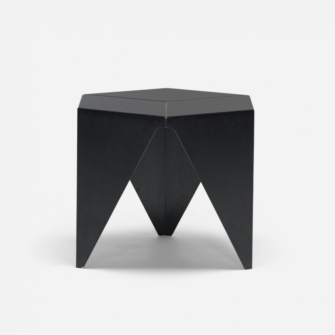 Isamu Noguchi Prismatic table: Isamu Noguchi Prismatic table Vitra USA, 1957/2002 enameled aluminum 18.5 w x 16 d x 14.75 h inches Signed with applied metal manufacturer's label to underside: [Prismatic Table Isamu Noguchi Original