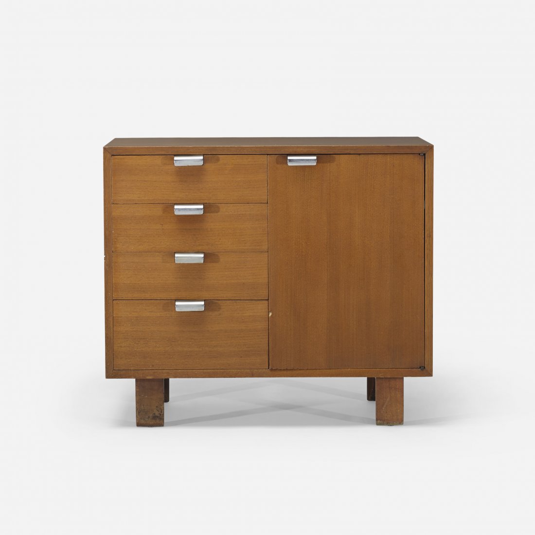 George Nelson & Associates cabinet, model 4621: George Nelson & Associates cabinet, model 4621 Herman Miller USA, c. 1948 walnut, lacquered wood, aluminum 34 w x 19.5 d x 29.75 h inches Signed with applied foil manufacturer's label to drawer: [Geor