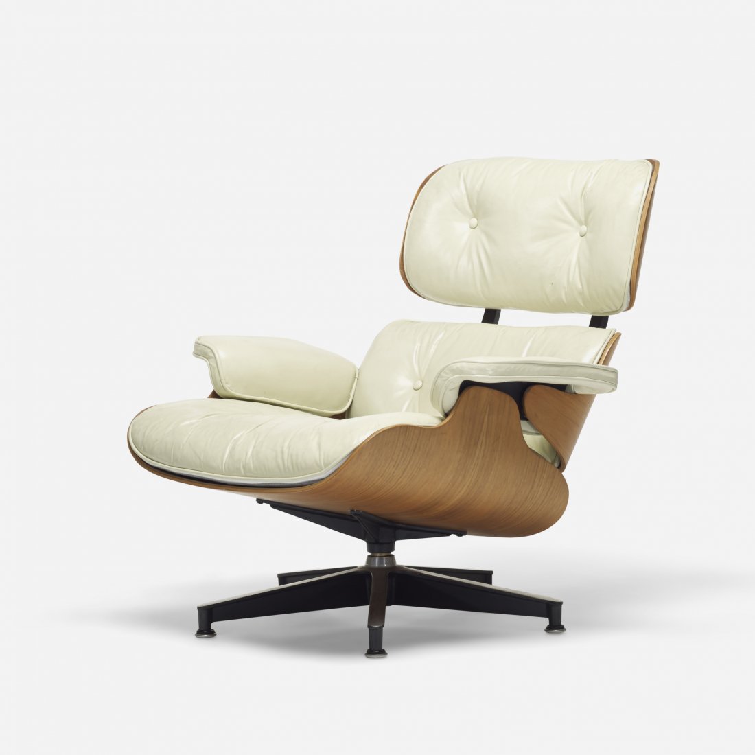 Eames special-order 670 lounge chair: Charles and Ray Eames special-order 670 lounge chair Herman Miller USA, 1956/c. 1965 walnut plywood, leather, enameled aluminum, rubber 33.25 w x 34 d x 32.25 h inches Literature: Eames Design: The Wo