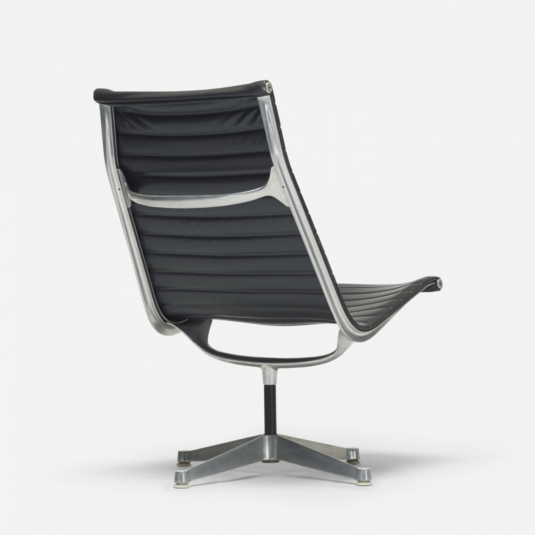 Charles and Ray Eames Aluminum Group lounge chair: Charles and Ray Eames Aluminum Group lounge chair Herman Miller USA, 1958 vinyl, aluminum, enameled steel, plastic 22 w x 27 d x 35 h inches Signed with cast manufacturer's mark to underside: [Herman 