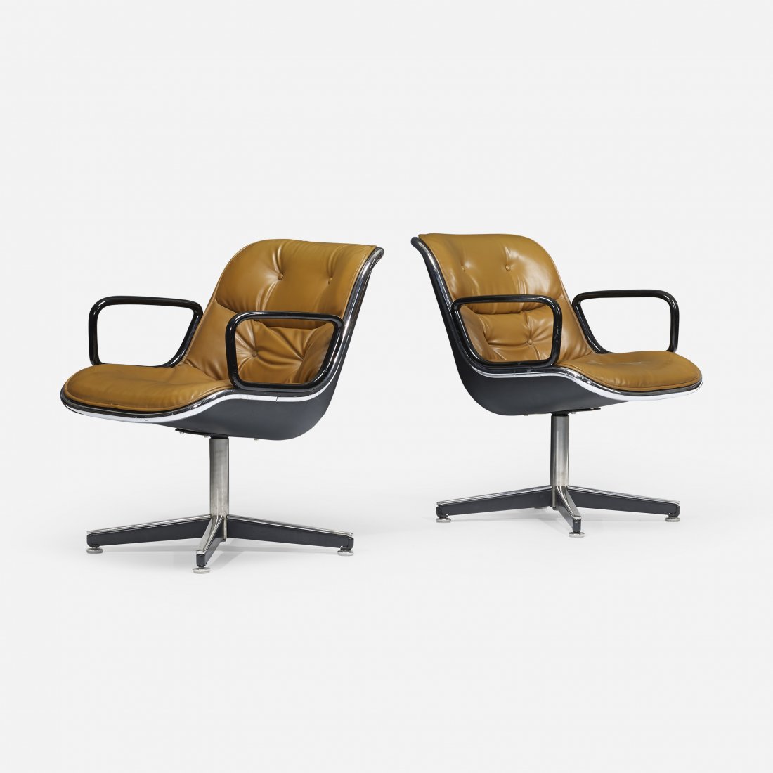 Charles Pollock office chairs, pair: Charles Pollock office chairs, pair Knoll International USA, 1963/c. 1970 vinyl, enameled aluminum, chrome-plated steel, aluminum, enameled steel 26 w x 29 d x 30 h inches Signed with decal manufactur