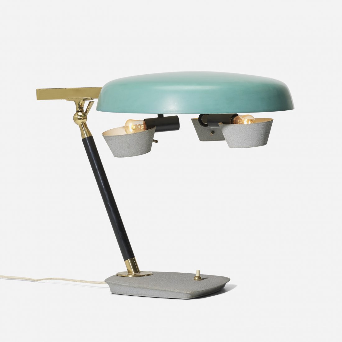 Oscar Torlasco table lamp: Oscar Torlasco table lamp Lumi Italy, c. 1950 enameled aluminum, brass, glass 13 w x 18 d x 15.25 h inches