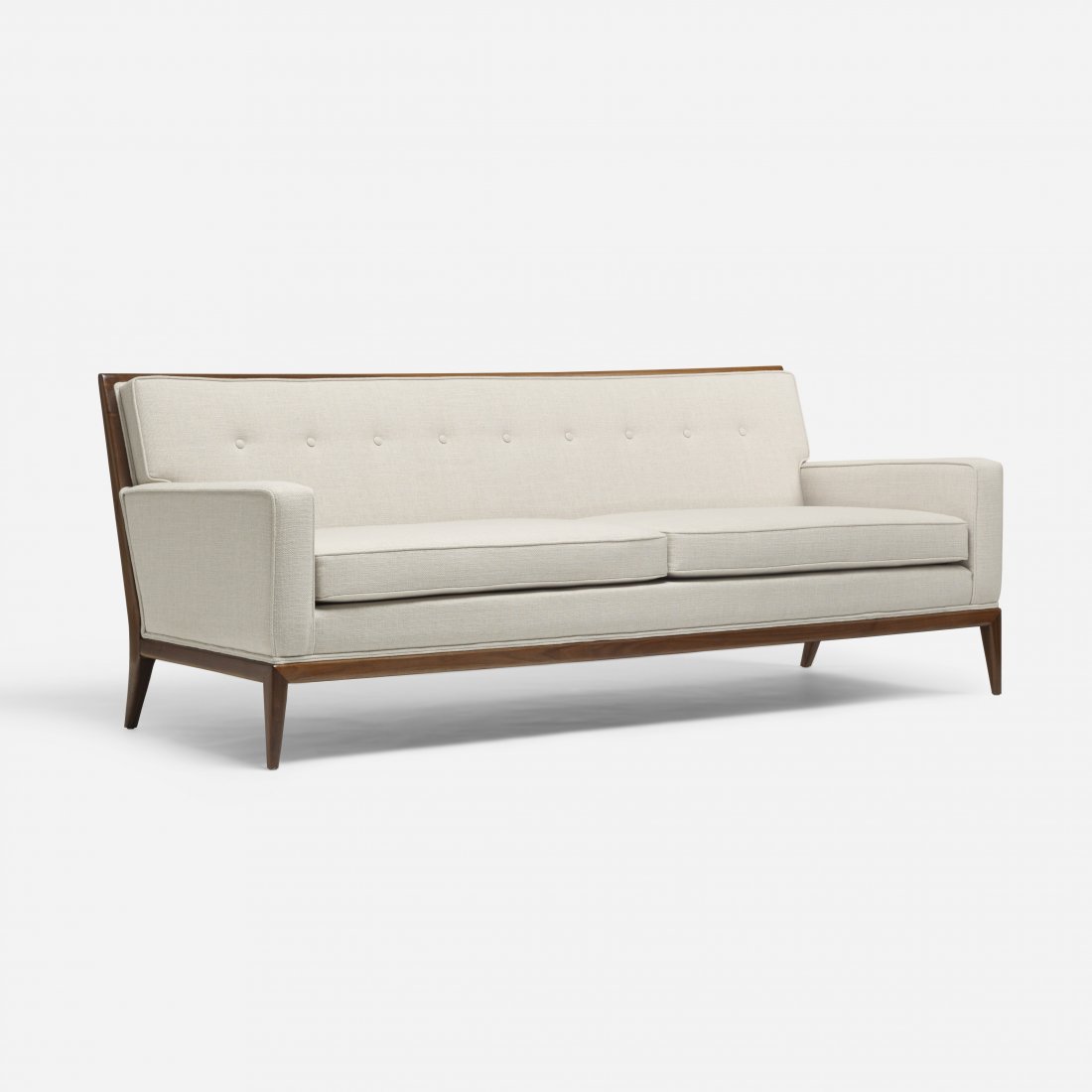 Paul McCobb sofa: Paul McCobb sofa USA, c. 1960 upholstery, walnut 80 w x 32 d x 31 h inches