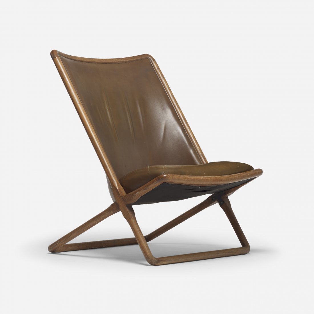 Ward Bennett Scissor chair: Ward Bennett Scissor chair Geiger USA, 1964 leather, stained oak 24 w x 28 d x 34 h inches