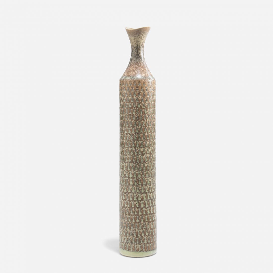 Stig Lindberg vase: Stig Lindberg vase Sweden, c. 1955 glazed ceramic 2 dia x 9 h inches Incised signature and artist's cipher to underside: [Stig L].