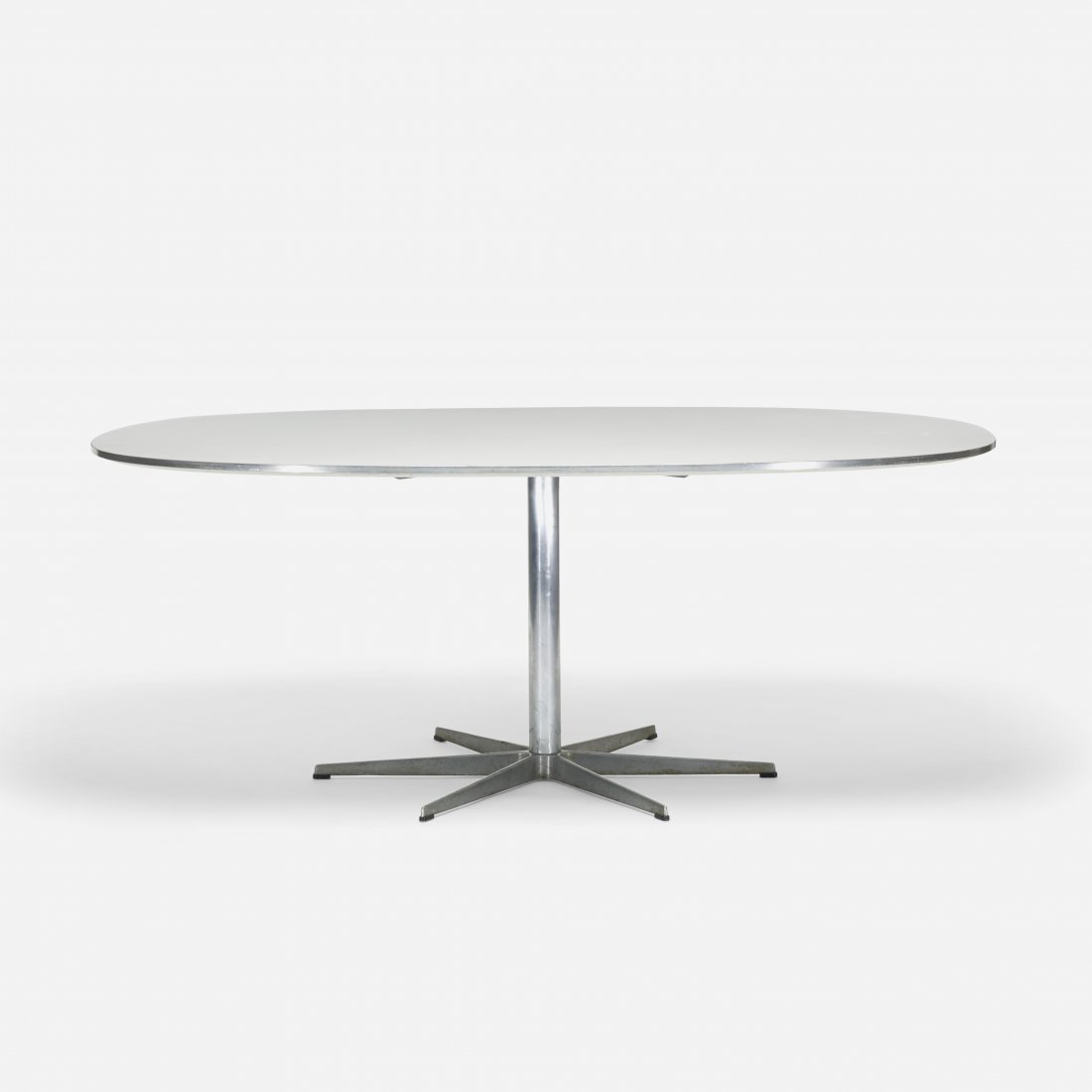 Jacobsen, Hein and Mathsson Super Ellipse table: Arne Jacobsen, Piet Hein and Bruno Mathsson Super Ellipse dining table Fritz Hansen Denmark , c. 1968 laminate, cast aluminum, chrome-plated steel, plastic 70.75 w x 47.25 d x 28 h inches