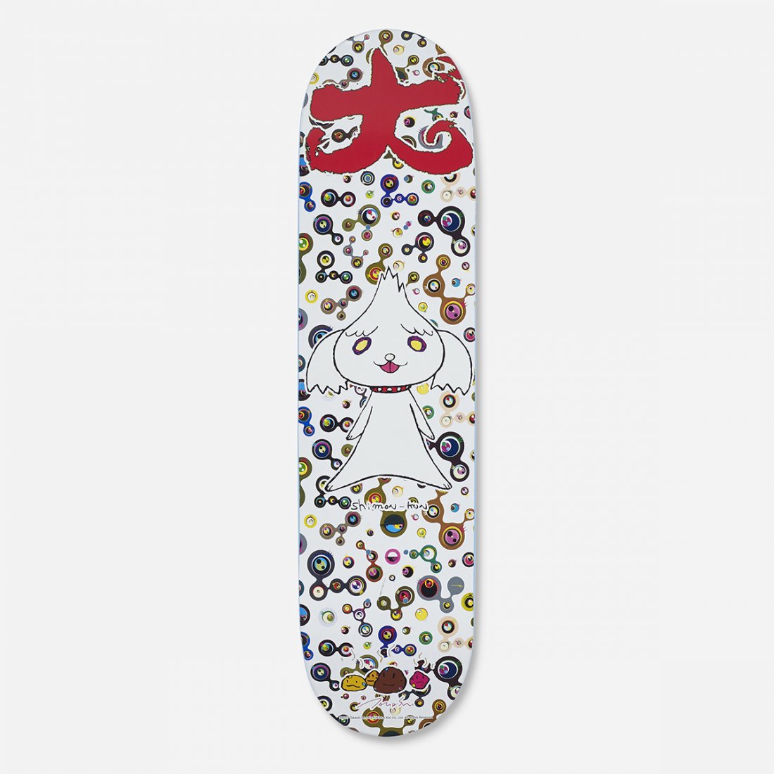 Takashi Murakami skateboard deck: Takashi Murakami skateboard deck Japan, 2007 acrylic, transfer-printed plywood 31 w x 7.5 d inches Signed with printed manufacturer's mark to top: [Murakami Supreme].