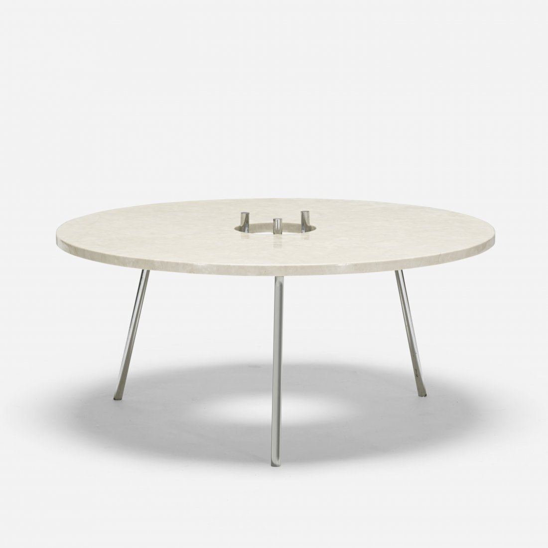 Paul Mayen coffee table: Paul Mayen coffee table USA, c. 1960 chrome-plated steel, marble 31 dia x 14.75 h inches