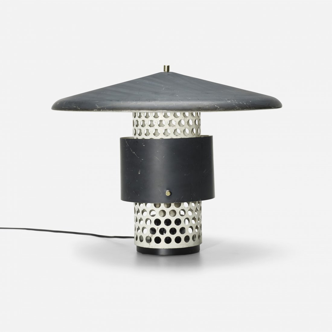 Lightolier table lamp: Lightolier table lamp Italy, c. 1960 enameled aluminum, brass 20 dia x 15.5 h inches