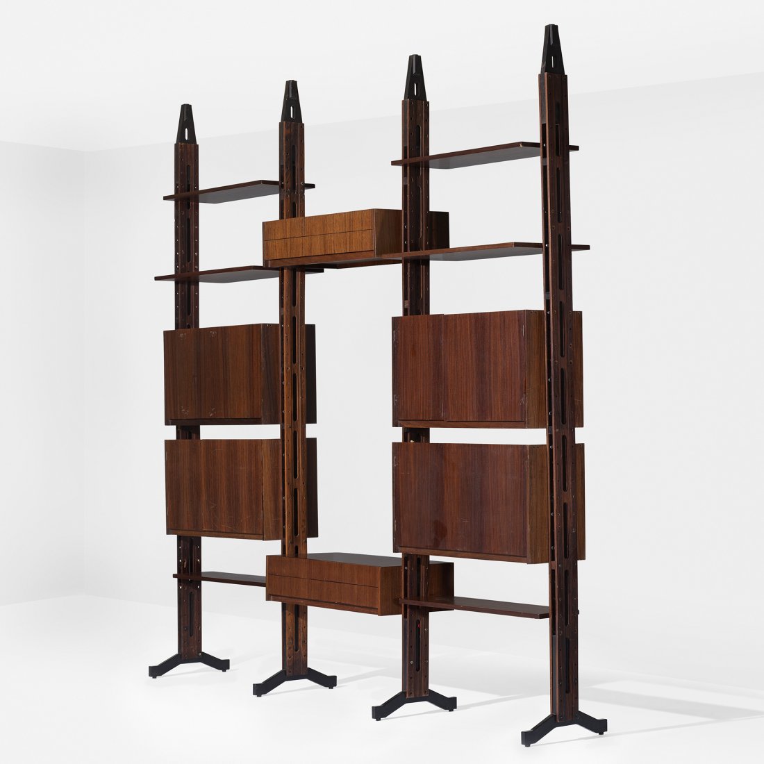 Franco Albini and Franca Helg library: Franco Albini and Franca Helg library Poggi Italy, 1958 rosewood, enameled steel 102 w x 17.75 d x 108 h inches Library unit features six shelves, four drawers and three cabinets. Literature: Franco A