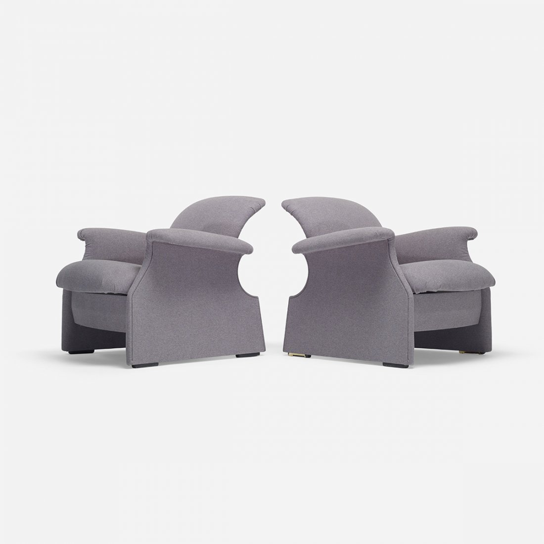 Dino Gavina Sforzesca lounge chairs, pair: Dino Gavina Sforzesca lounge chairs, pair Simon Italy, 1968 upholstery, plastic 35 w x 34 d x 28 h inches Printed manufacturer's mark to decking: [Simon].