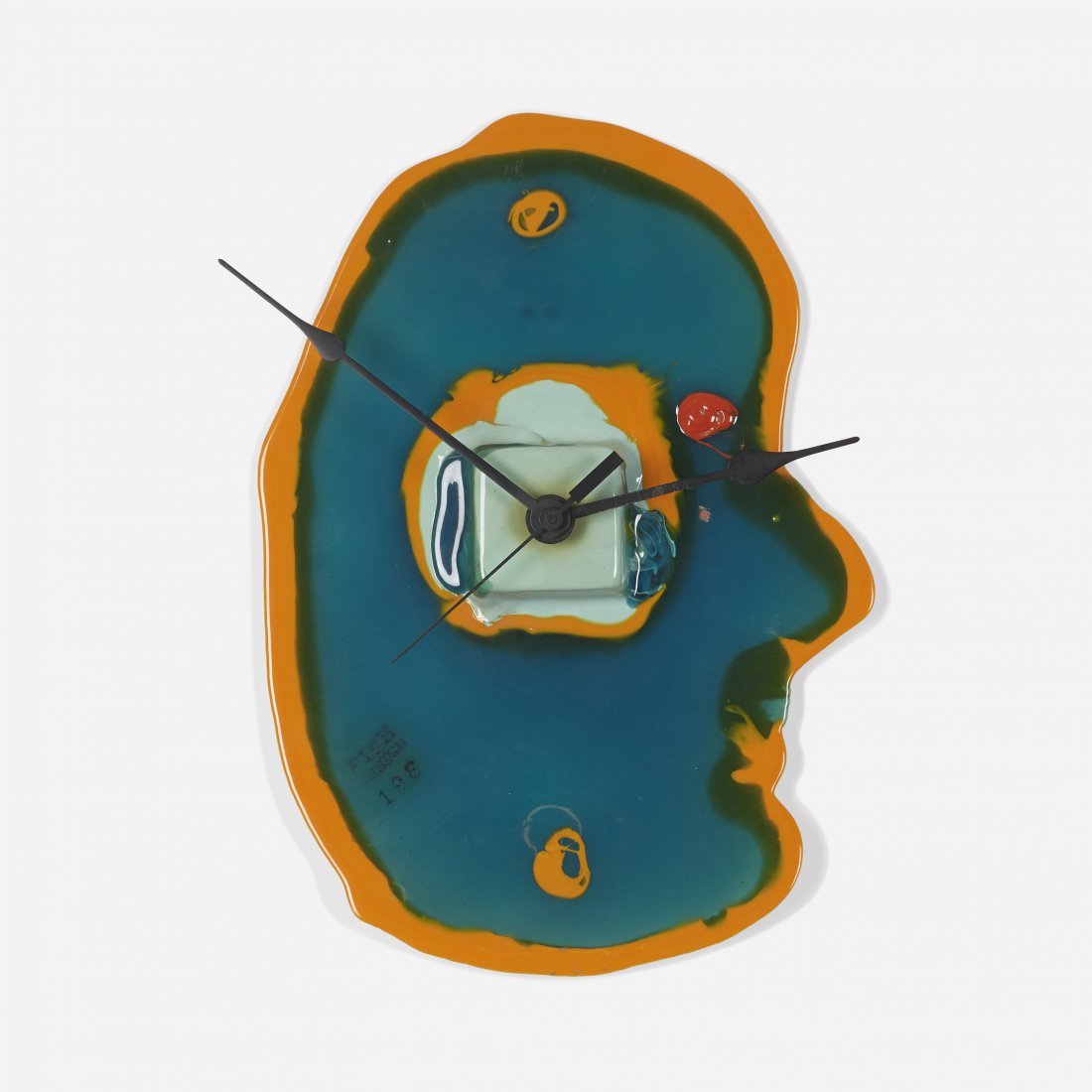 Gaetano Pesce Watch Me clock: Gaetano Pesce Watch Me clock Fish Design Italy, 1995 resin, enameled aluminum 10 w x 1.5 d x 14.5 h inches Signed with cast manufacturer's mark to face: [Fish Design 198].