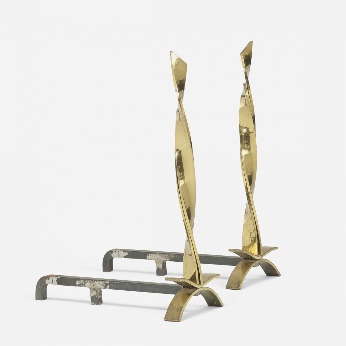 Art Deco Andirons: Art Deco Andirons USA, c. 1925 brass, iron 7 w x 16 d x 20.5 h inches