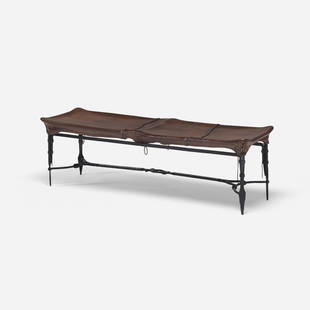 Sido and Francois Thevenin Deu bench: Sido and Francois Thevenin Deu bench Sawaya & Moroni France, c. 1984 wrought iron, leather, brass 54.5 w x 16 d x 17 h inches Incised signature to leather: [Sido & F. Thevenin pour Sawaya