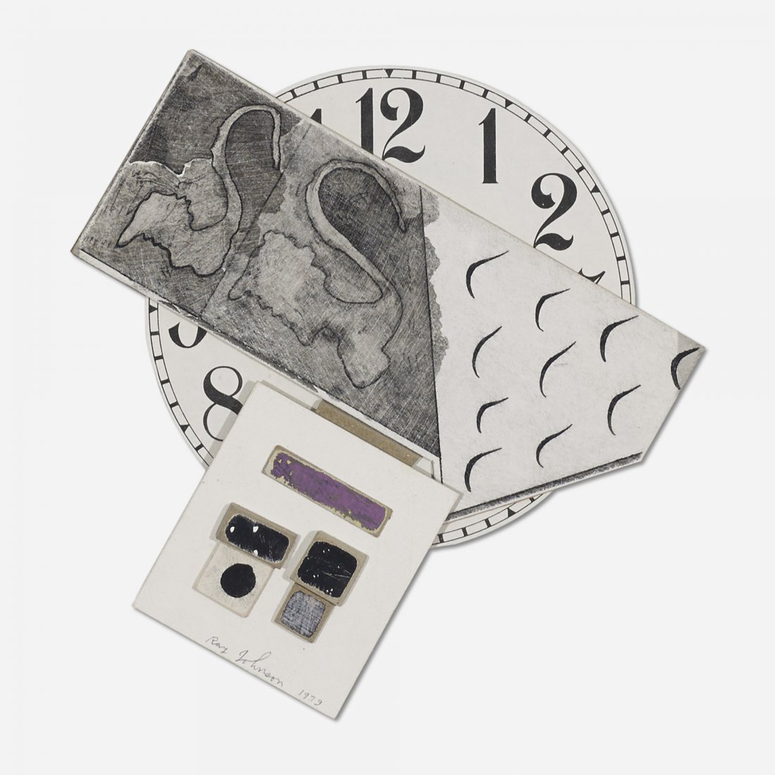 Ray Johnson Untitled: Ray Johnson Untitled USA, 1979 printed paper with collage and ink on board 9.5 h x 7.5 w inches Signed and dated to lower edge 'Ray Johnson 1979'. Provenance: Sydney and Frances Lewis, Virginia | Acqu