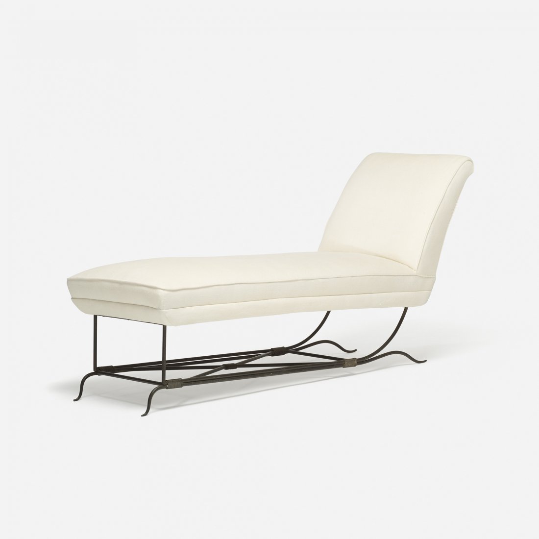 Colette Gueden chaise lounge: Colette Gueden chaise lounge France, c. 1940 upholstery, wrought iron 22 w x 61 d x 32 h inches Provenance: Galerie Yves Gastou, Paris | Private collection