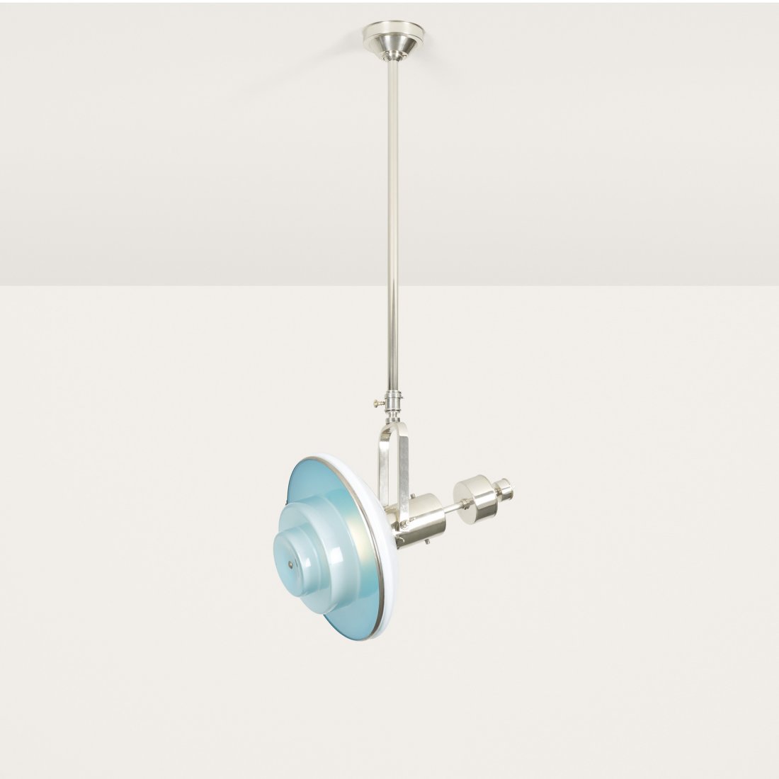 Otto Mueller Sistrah adjustable ceiling light: Otto Mueller Sistrah adjustable ceiling light Sistrah Licht GmbH Germany, c. 1930 chrome-plated steel, glass, brass 20 w x 14 d x 47 h inches