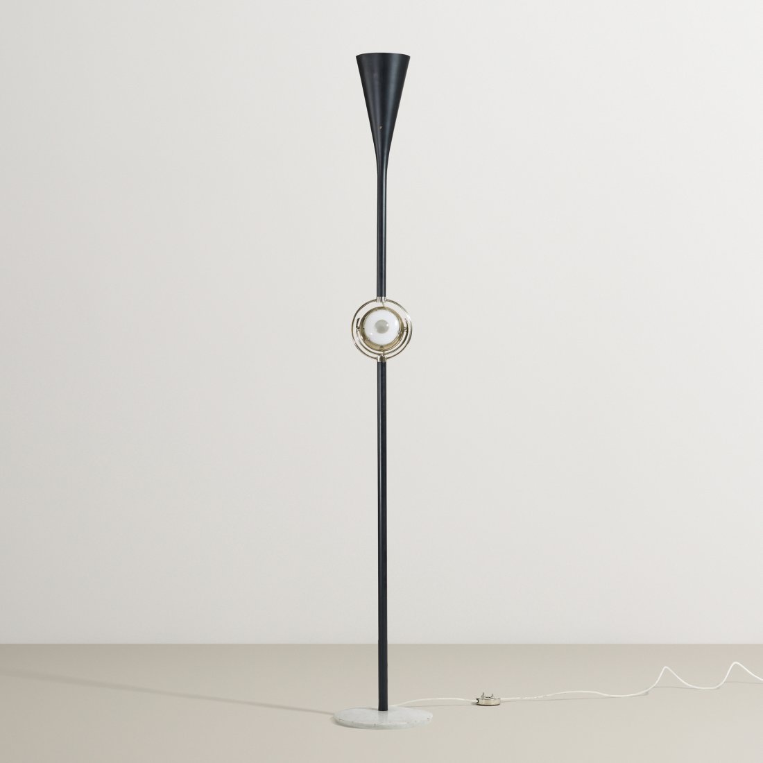 Angelo Lelli floor lamp, model 12555: Angelo Lelli floor lamp, model 12555 Arredoluce Italy, c. 1968 enameled brass, nickel-plated brass, marble, plastic, brass 11.75 dia x 78.75 h inches