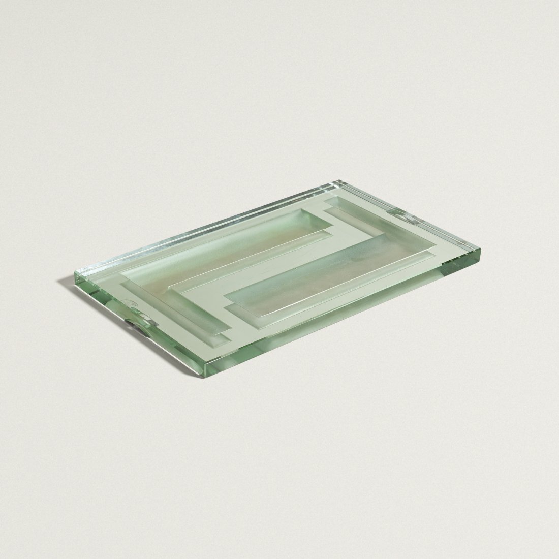 Jean Luce tray: Jean Luce tray France, c. 1930 mirrored and acid-etched glass 21.25 w x 13 d x 1.5 h inches Incised mark to edge of tray.