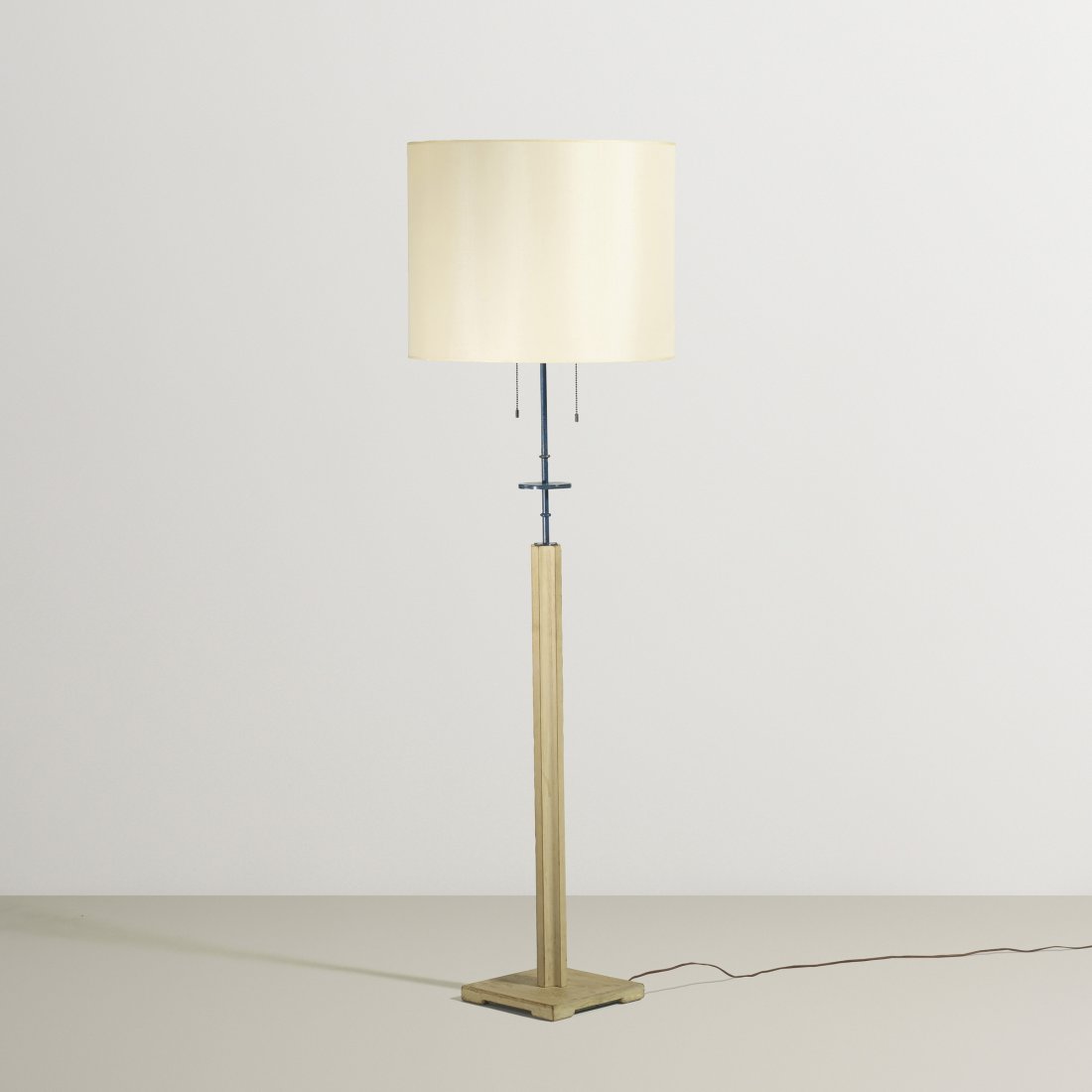 Tommi Parzinger floor lamp: Tommi Parzinger floor lamp Parzinger Originals USA, c. 1955 bleached mahogany, lacquered brass, silk 20 dia x 65.25 h inches