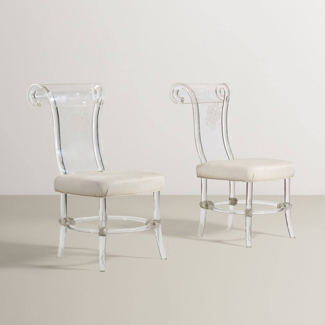 Ladislas Medgyes, from the Helena Rubinstein residence: Ladislas Medgyes pair of chairs from the Helena Rubinstein residence Roman Haas USA, 1941 Lucite, upholstery 20 w x 27 d x 39 h inches Literature: Over the Top, Slesin, pg. 180 Provenance: Madame Hele