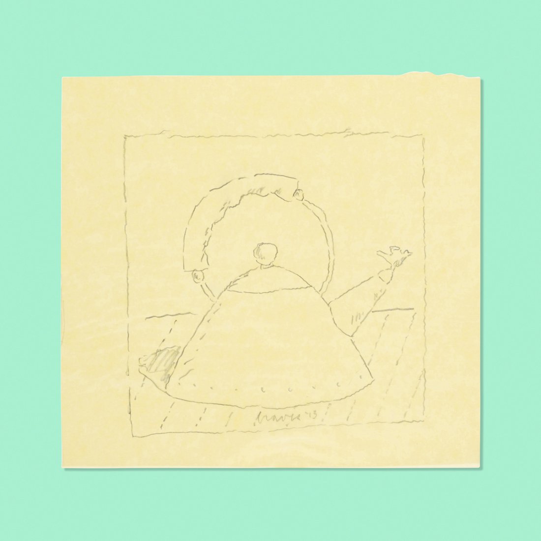 Michael Graves drawing of Whistling Bird Teakettle: Michael Graves drawing of Whistling Bird Teakettle USA, 2013 pencil on paper 11 h x 11.75 w inches Signed and dated to front: [Graves '13]. Provenance: Donated by the artist to benefit A Brain Tumor a