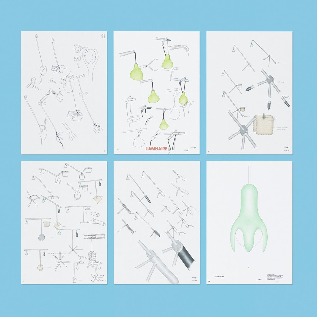 Lawrence Laske collection of thirty lighting drawings: Lawrence Laske collection of thirty lighting drawings USA, 1991-1995 colored pencil and ink on paper 11 h x 8.5 w inches Lot includes drawings on various sized paper and media.