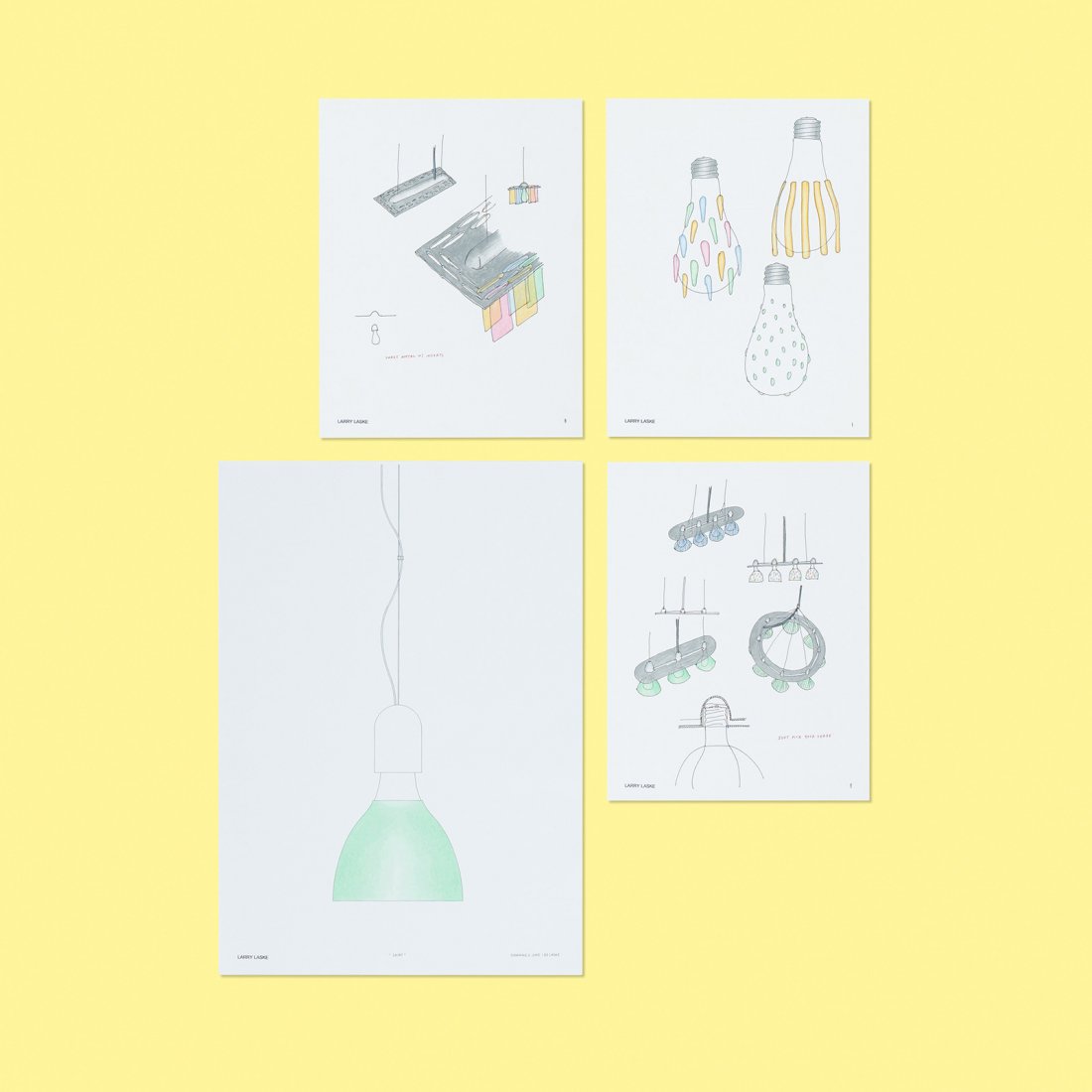 Lawrence Laske drawings for lighting designs: Lawrence Laske collection of ninety-nine drawings for lighting designs USA, 1991-2004 colored pencil and ink on paper 11 h x 17 w inches Lot includes drawings on various sized paper and media.