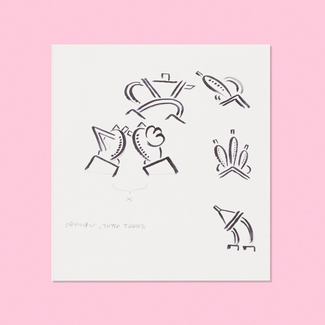 Matteo Thun drawing for Memphis: Matteo Thun drawing for Memphis Italy, c. 1985 ink on paper 5.75 h x 5.5 w inches Signed to lower edge: [Shimizo Tutto Thun]. Provenance: Donated by the artist to benefit A Brain Tumor and a Dream