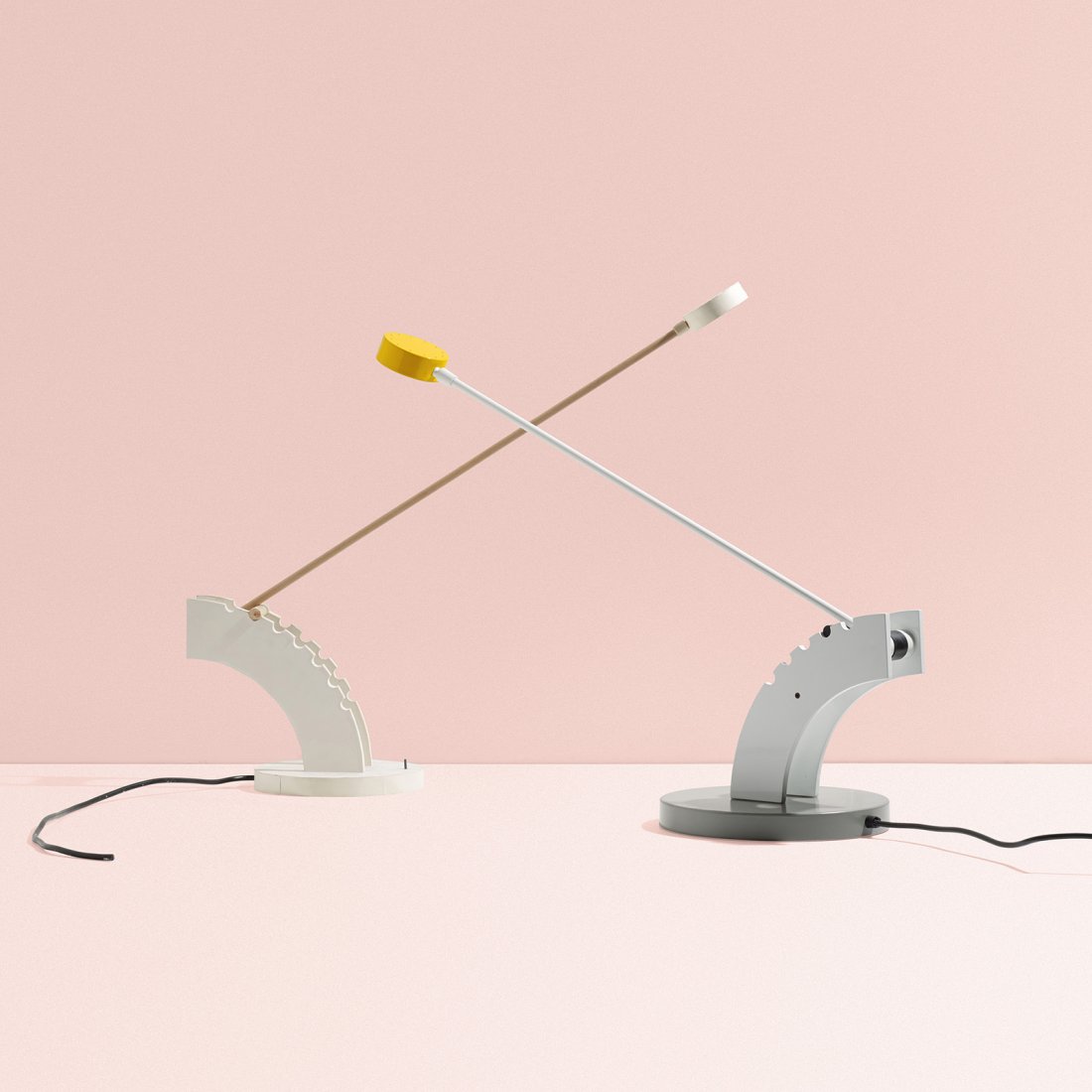 Lawrence Laske Sbarra lamp and model: Lawrence Laske Sbarra lamp and model Memphis USA, 1987 enameled aluminum, enameled steel, foamcore, balsa wood, plastic 28 w x 9.5 d x 19.5 h inches Lot features one fully functioning prototype and on