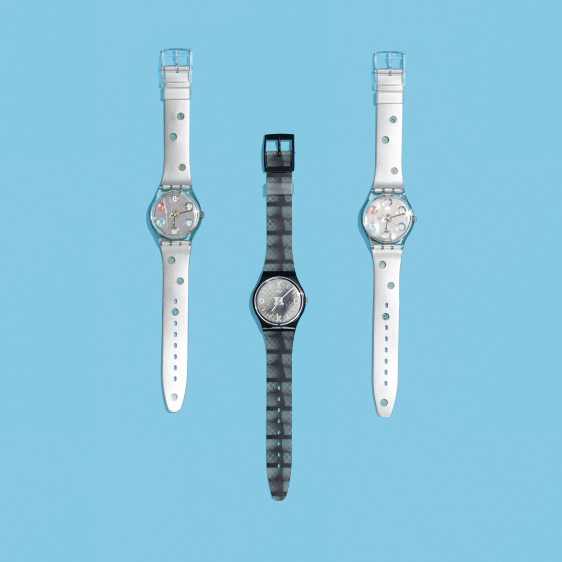 Yoko Ono and Constantin Boym collection of watches: Yoko Ono and Constantin Boym collection of three watches Swatch USA, 1995 plastic, vinyl 1.75 w x 9 l inches This lot includes two signed watches by Constantin Boym and one watch designed by Yoko Ono.