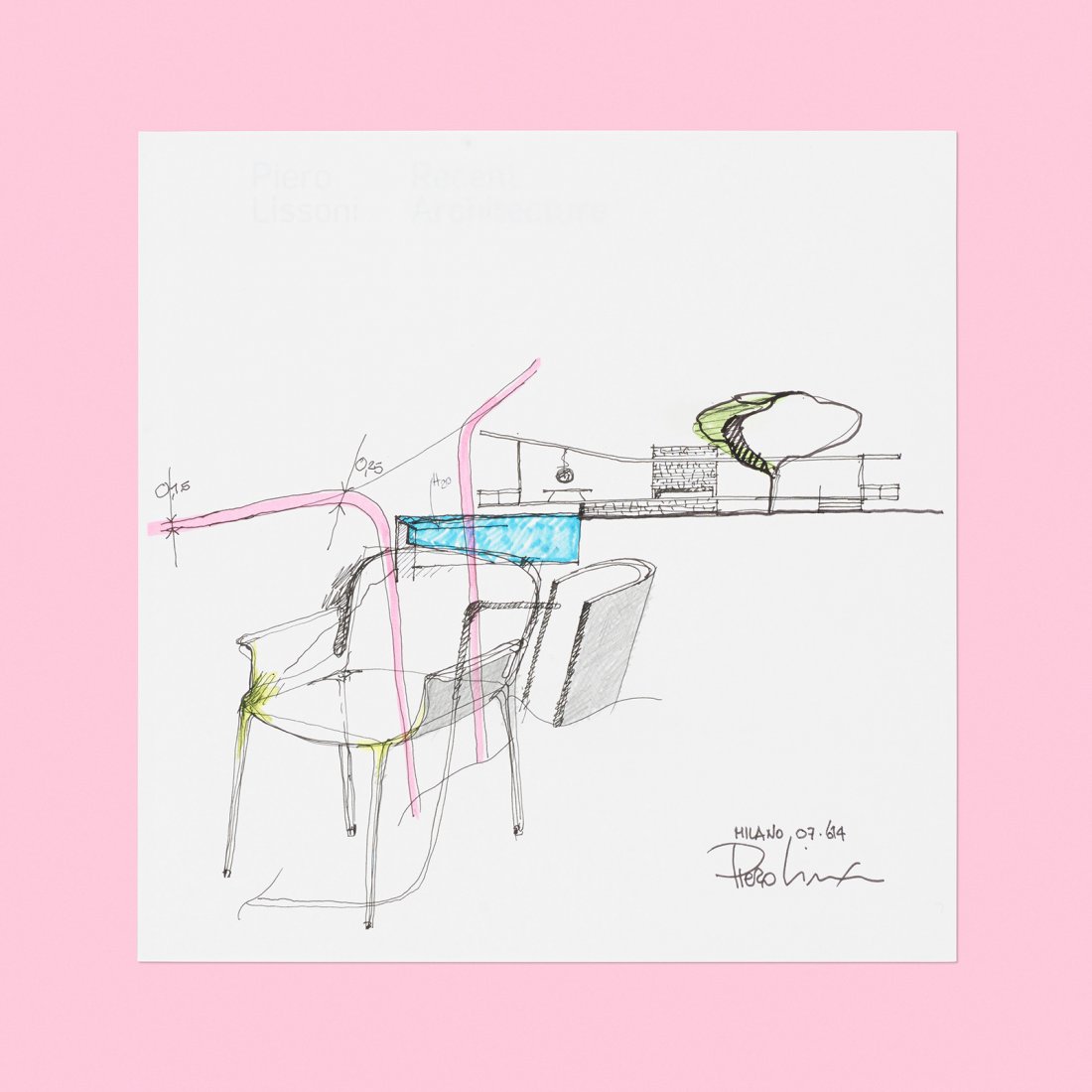 Piero Lissoni drawing: Piero Lissoni drawing Italy, 2014 ink on paper, marker 11 h x 11 w inches Signed and dated to lower right: [Milano 07.614 Piero Lissoni]. Provenance: Donated by the artist to benefit A Brain Tumor and