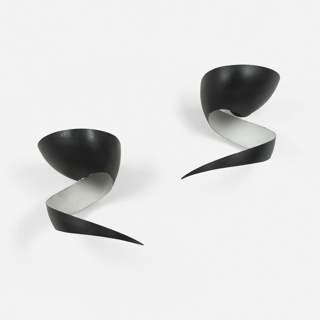 Serge Mouille Flamme sconces, pair: Serge Mouille Flamme sconces, pair Ateliers Serge Mouille France, 1962 enameled aluminum, brass 11 dia x 17 h inches Literature: Serge Mouille: A French Classic, Pralus, pg. 186 Provenance: Delorenzo