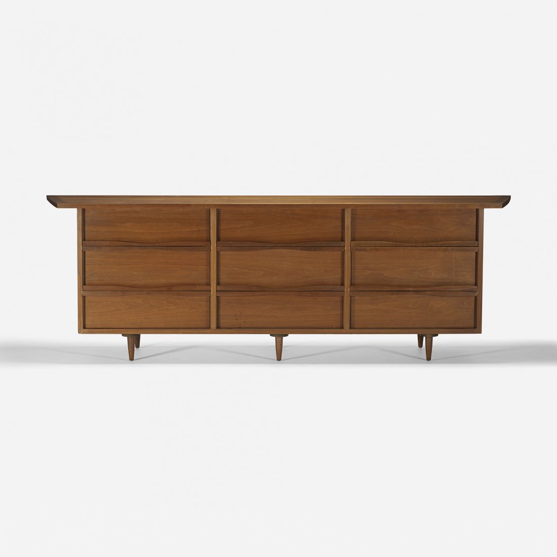 George Nakashima cabinet: George Nakashima cabinet Widdicomb USA, 1959 American black walnut 98.25 w x 22.5 d x 32 h inches Cabinet features nine drawers. Signed with branded manufacturer's mark to drawer: [George Nakashima] w