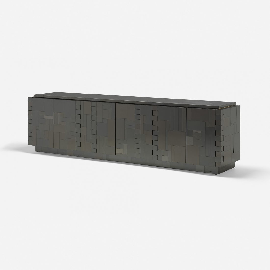 Paul Evans Cityscape cabinet: Paul Evans Cityscape cabinet Paul Evans Studio for Directional USA, c. 1975 patinated steel 94.5 w x 18 d x 26.75 h inches Cabinet features six doors concealing three compartments and two adjustable s