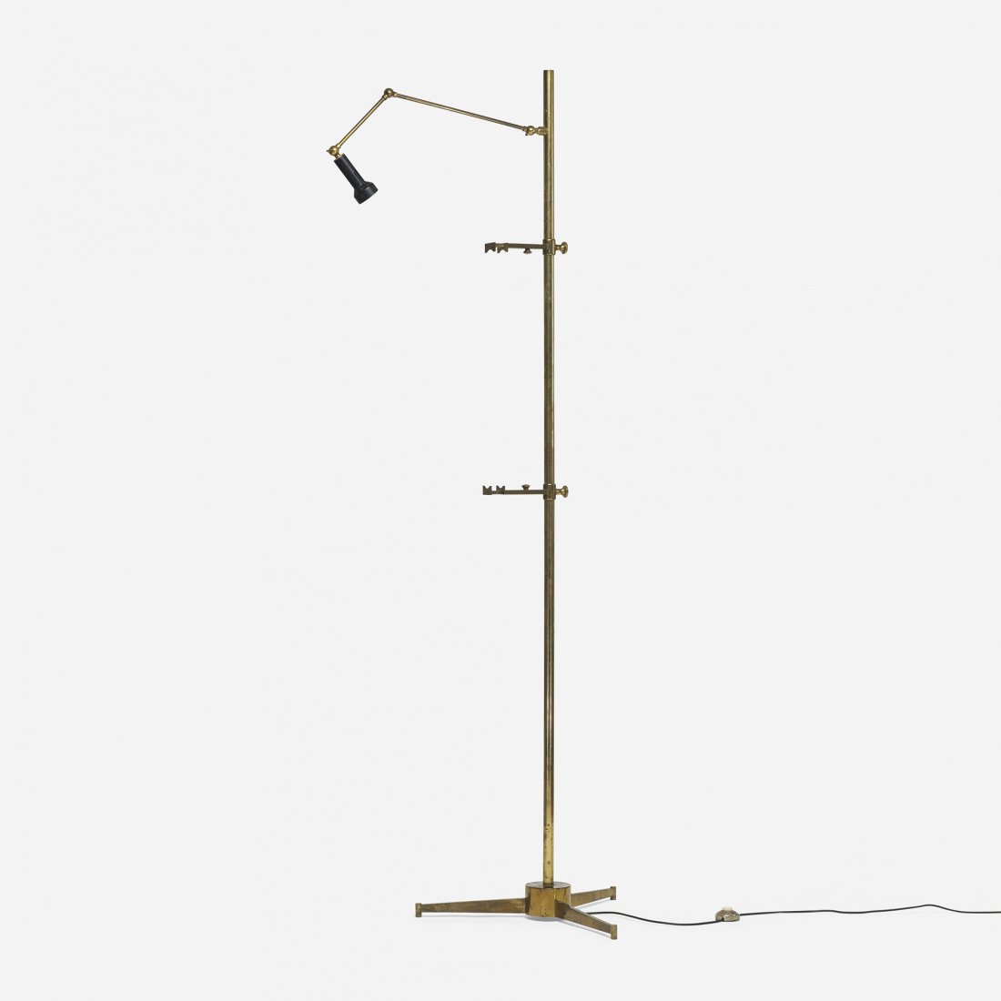 Arredoluce easel lamp: Arredoluce easel lamp Italy, c. 1958 brass, enameled aluminum 22.5 w x 21 d x 82.5 h inches Signed with decal manufacturer's label to underside: [Made in Italy Arredoluce Monza].