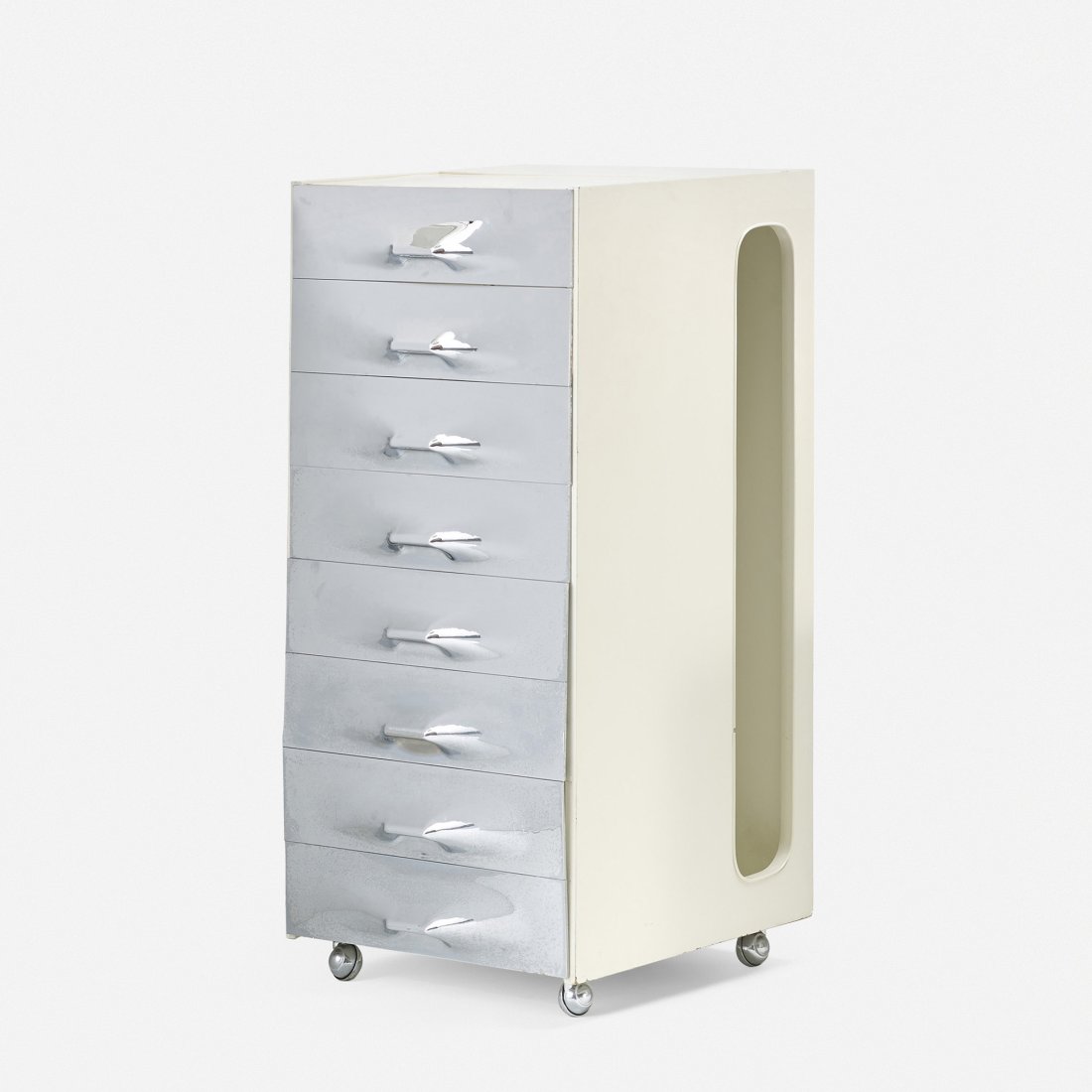 Raymond Loewy DF-2000 valet cabinet: Raymond Loewy DF-2000 valet cabinet Compagnie d'Esthetique Industrielle (C.E.I.) USA, c. 1970 plastic, laminate, aluminum 20 w x 21 d x 41.5 h inches Cabinet features one flip-top compartment revealin