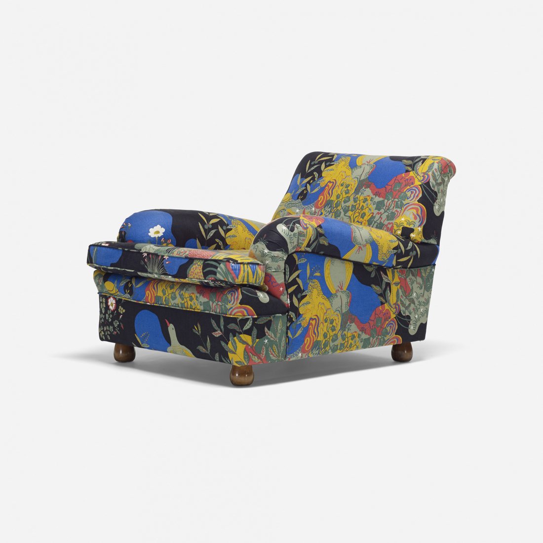 Josef Frank lounge chair: Josef Frank lounge chair Haus & Garten Austria, c. 1930 upholstery, teak 30 w x 39 d x 26 h inches This armchair features Anakreon upholstery designed by Josef Frank circa 1938. Literature: Josef Fran