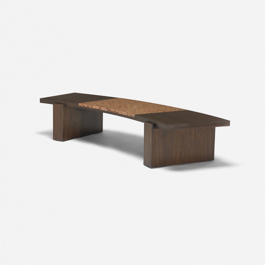 Vladimir Kagan coffee table from a Manhattan Interior: Vladimir Kagan coffee table from a Manhattan Interior Kagan-Dreyfuss, Inc. USA, 1950 walnut, marble 72.25 w x 22.25 d x 13.5 h inches Signed with branded manufacturer's mark to underside: [Kagan-Dreyf