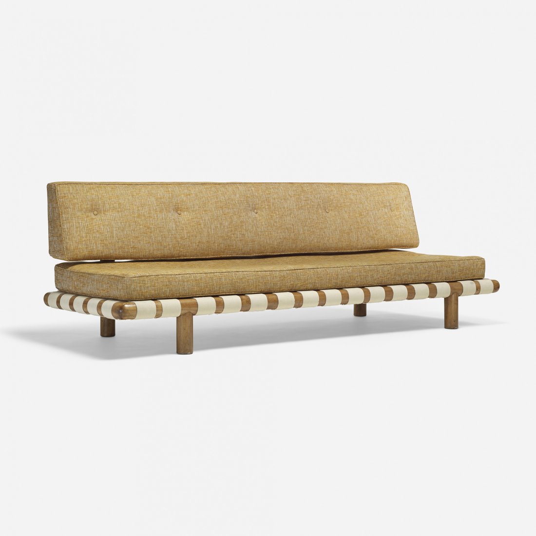 T.H. Robsjohn-Gibbings sofa, model 1711: T.H. Robsjohn-Gibbings sofa, model 1711 Widdicomb United Kingdom, c. 1950 upholstery, walnut, canvas 93 w x 33 d x 31 h inches Literature: Widdicomb, manufacturer's catalog, pg. 28