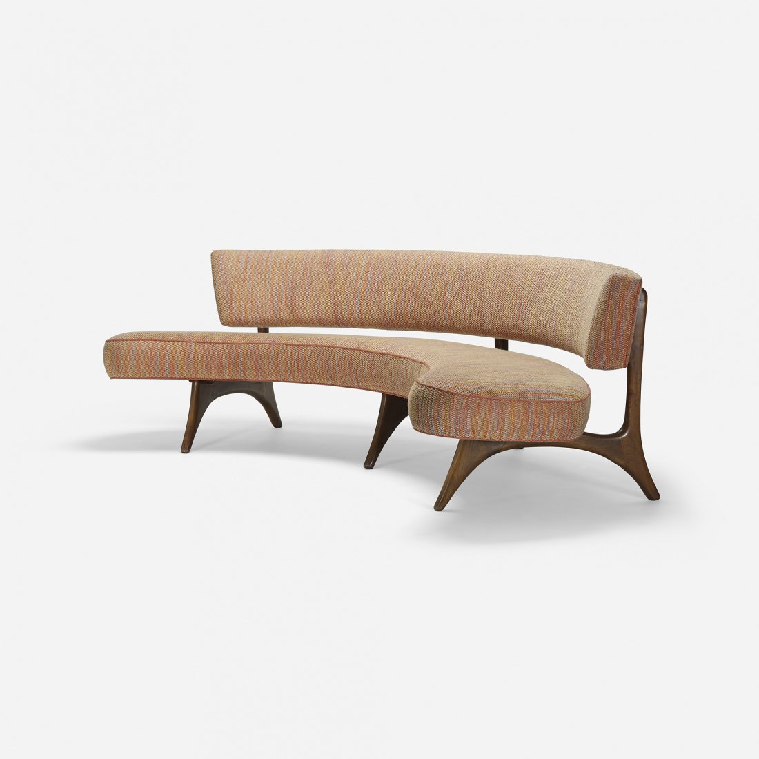 Vladimir Kagan Floating Seat and Back sofa: Vladimir Kagan Floating Seat and Back sofa Kagan-Dreyfuss, Inc. USA, c. 1952 upholstery, walnut 90 w x 50 d x 29.5 h inches Literature: The Complete Kagan: A Lifetime of Avant-Garde Design, Kagan, ppg
