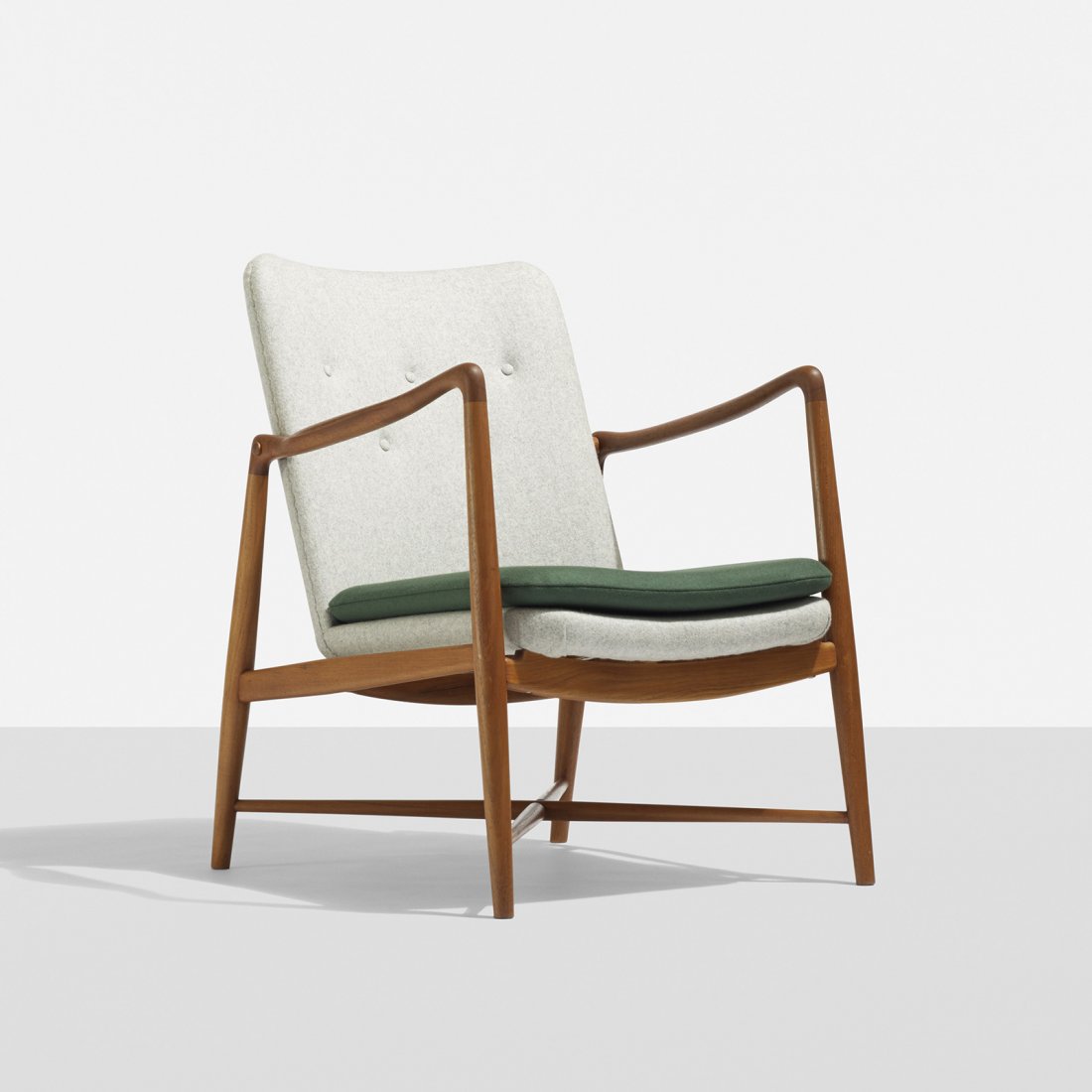 Finn Juhl lounge chair: Finn Juhl lounge chair Bovirke Denmark, 1946 teak, upholstery 25.75 w x 29 d x 32.75 h inches Literature: Finn Juhl: Memorial Exhibition, Hansen et al., pg. 132 Finn Juhl: Furniture, Architecture, App