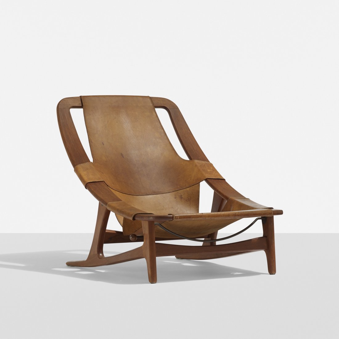 Arne Tidemand Ruud Holmenkollen lounge chair: Arne Tidemand Ruud Holmenkollen lounge chair Norcraft Norway, 1960 teak, leather 27.5 w x 40 d x 31.25 h inches Signed with stamped manufacturer's mark to underside: [Norcraft Norwegian Design Made in